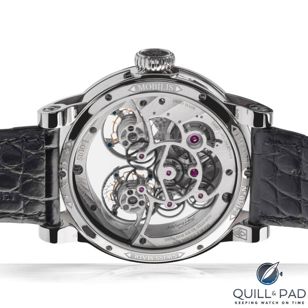 Transparent view through the display back of the Louis Moinet Mobilis