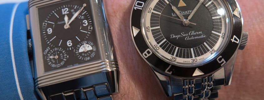 Parting shot: the record-setting LeCoultre Deep Sea alongside the author’s Jaeger-LeCoultre Reverso Grande GMT