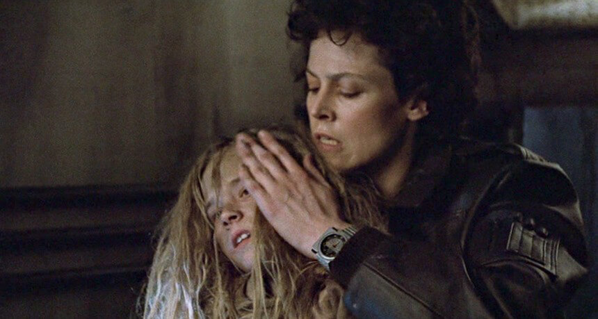 Sigourney Weaver as Ellen Ripley wearing a Seiko Giugiaro 7A28-7000 in 'Alien'