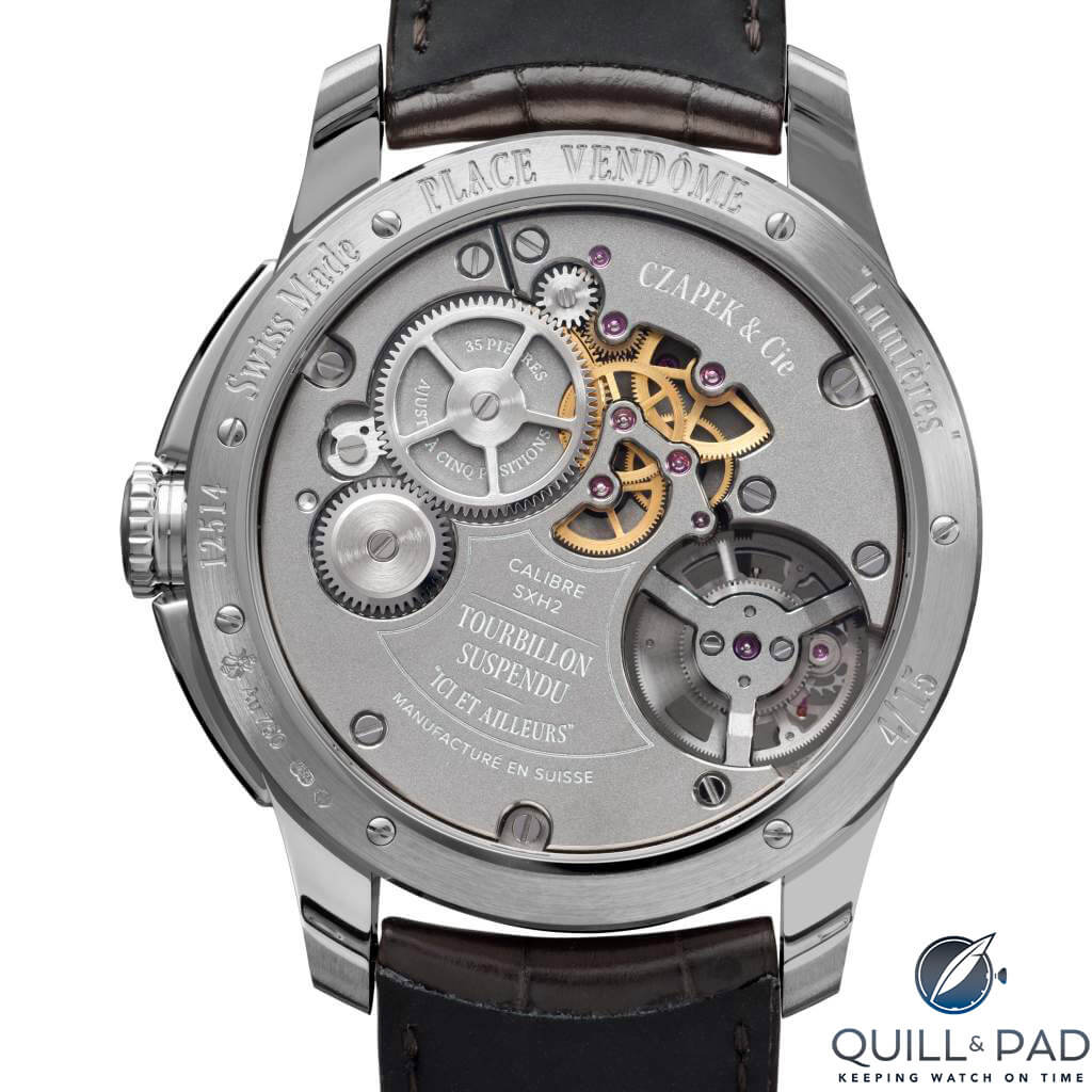 View through the display back of the Czapek Genève Tourbillon Suspendu Ici et Ailleurs