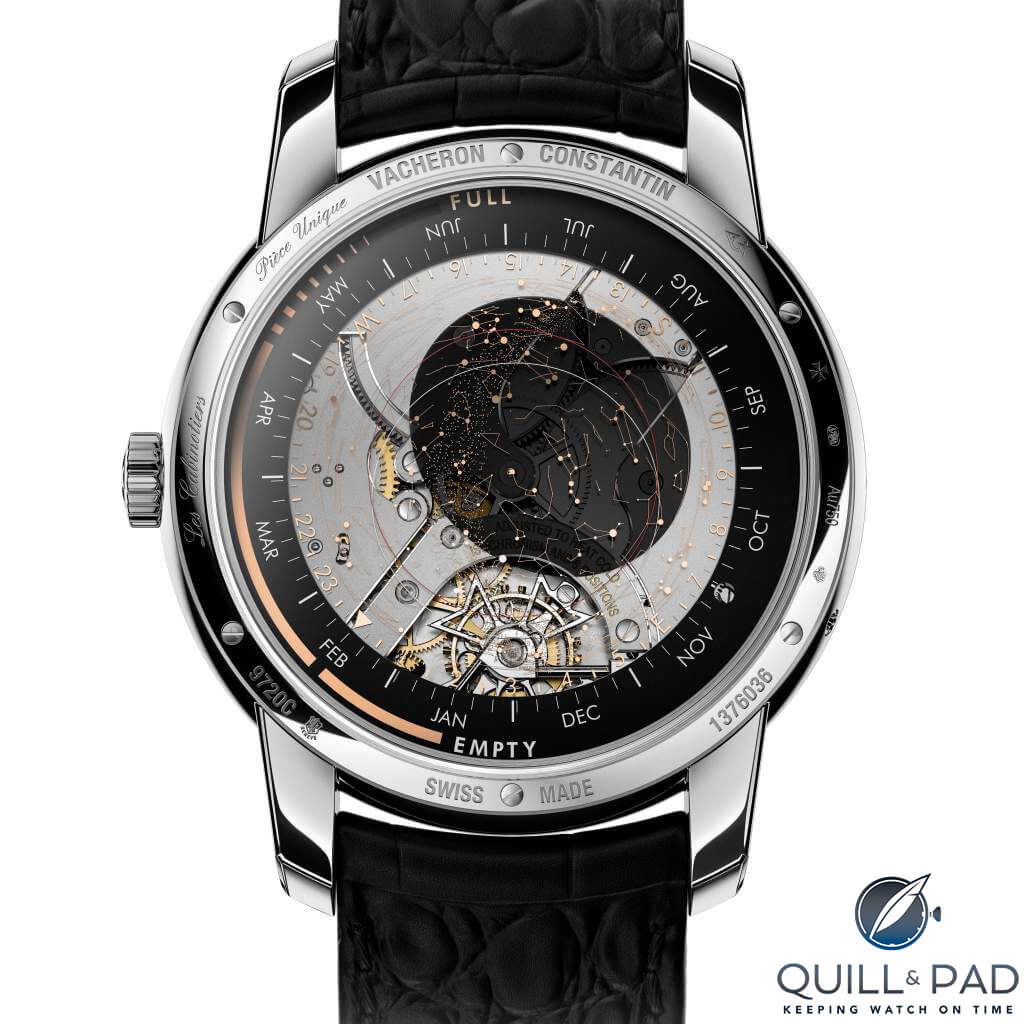 Indications on the back of the Vacheron Constantin Les Cabinotiers Celestia Astronomical Grand Complication 3600