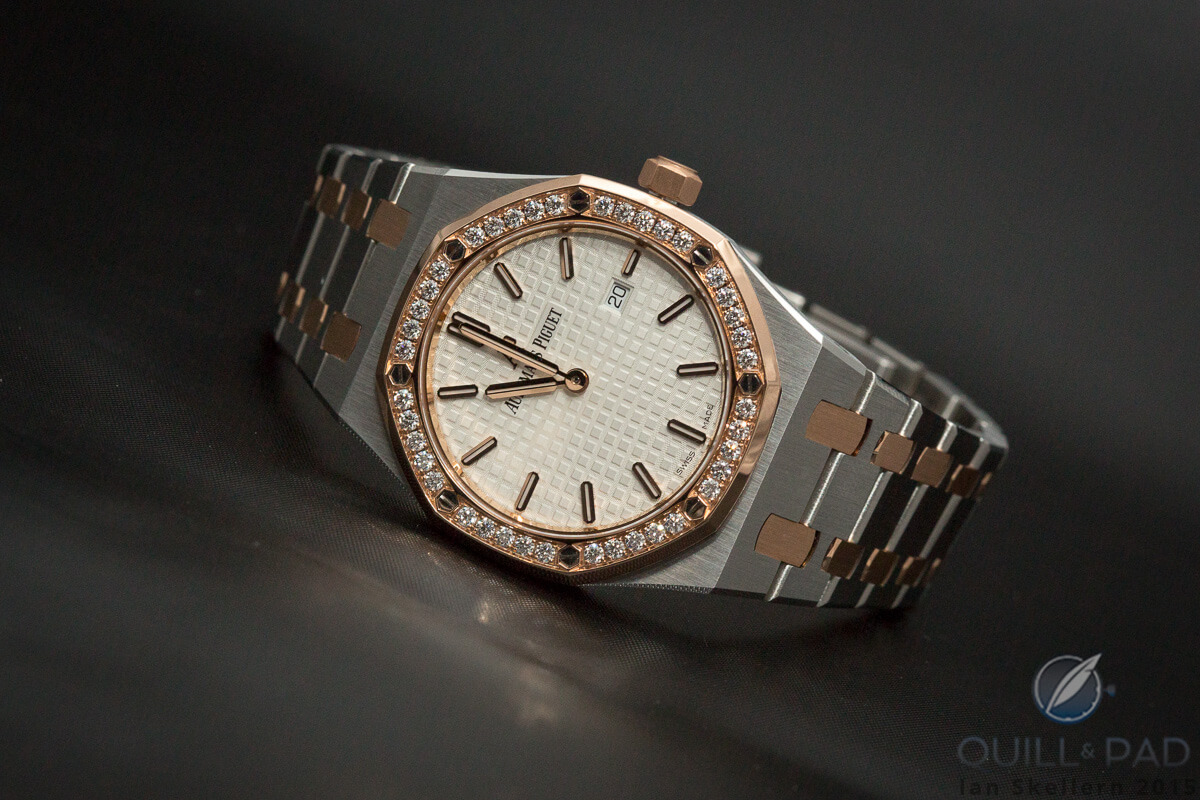 Two tone ladies' Audemars Piguet Royal Oak with diamond-set bezel