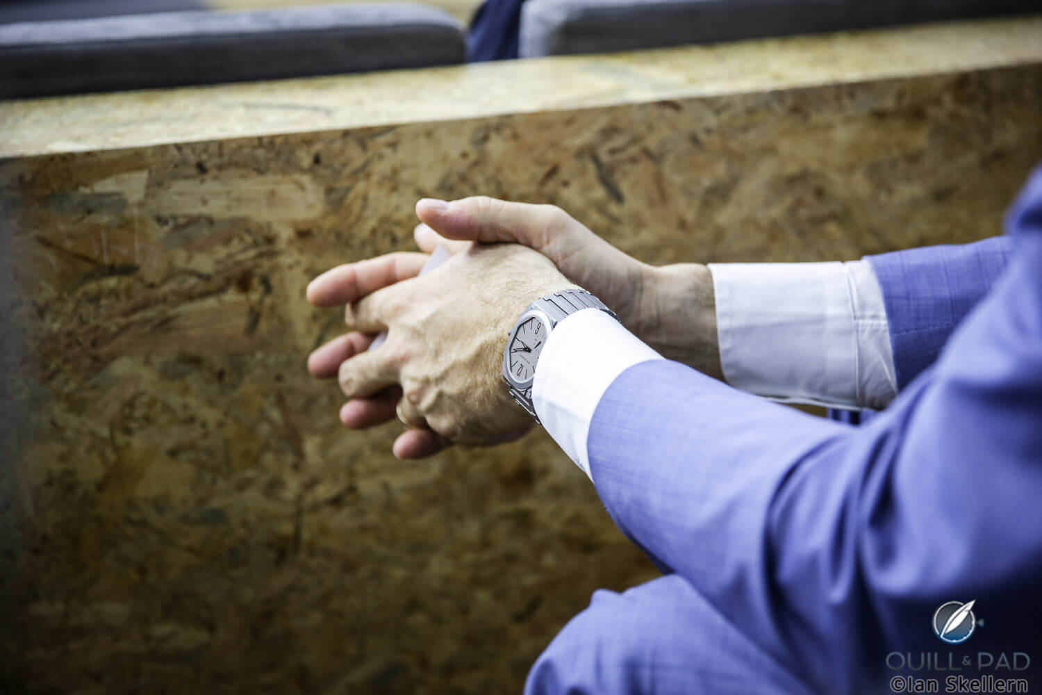 Fabrizio Buonamassa, Bulgari’s head of watch design wearing an Octa Automatic