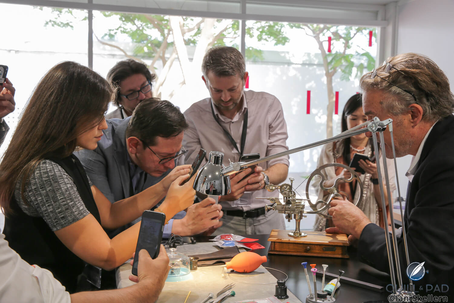 Antoine Preziuso gives a much appreciated demonstration lesson in cutting gear teeth the traditional way at Dubai Watch Week