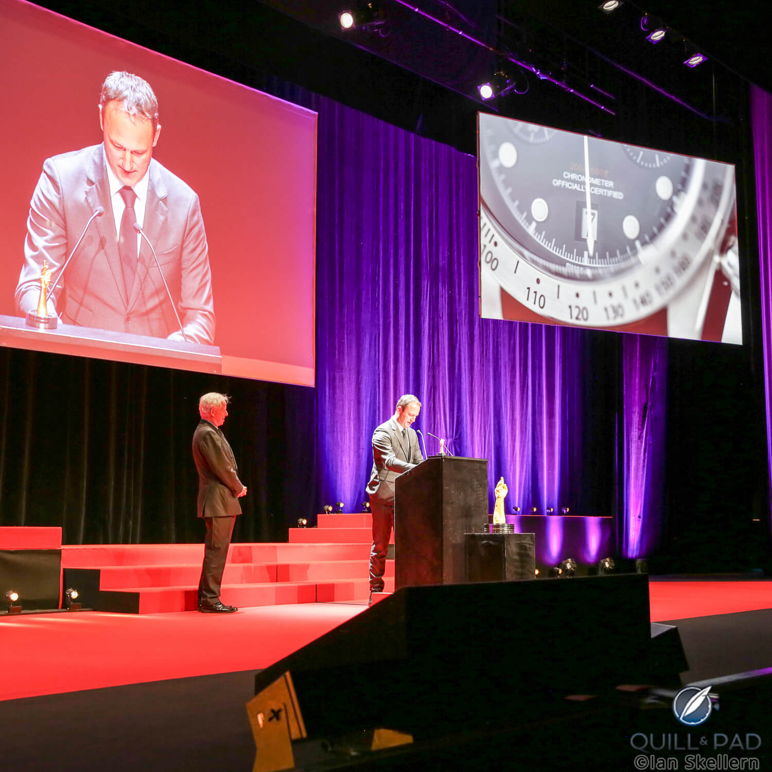 Eric Pirson accepts the award for Petite Aiguille for the Tudor Black Bay Chrono
