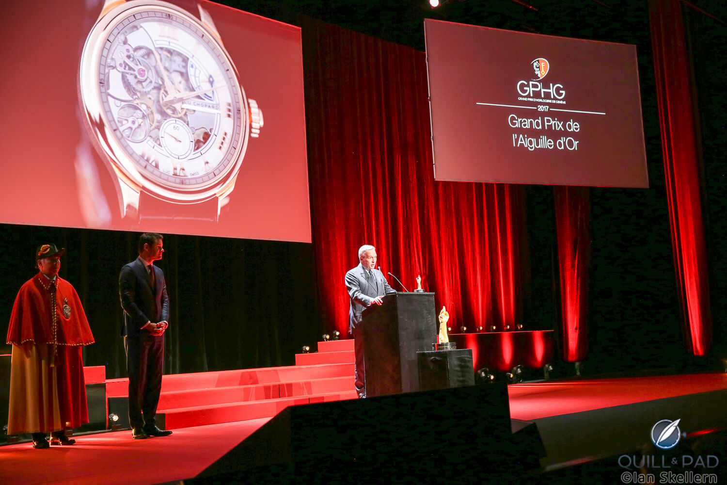 Chopard co-president Karl-Friedrich Scheufele accepts the Aiguille d’Or for the Chopard L.U.C Full Strike