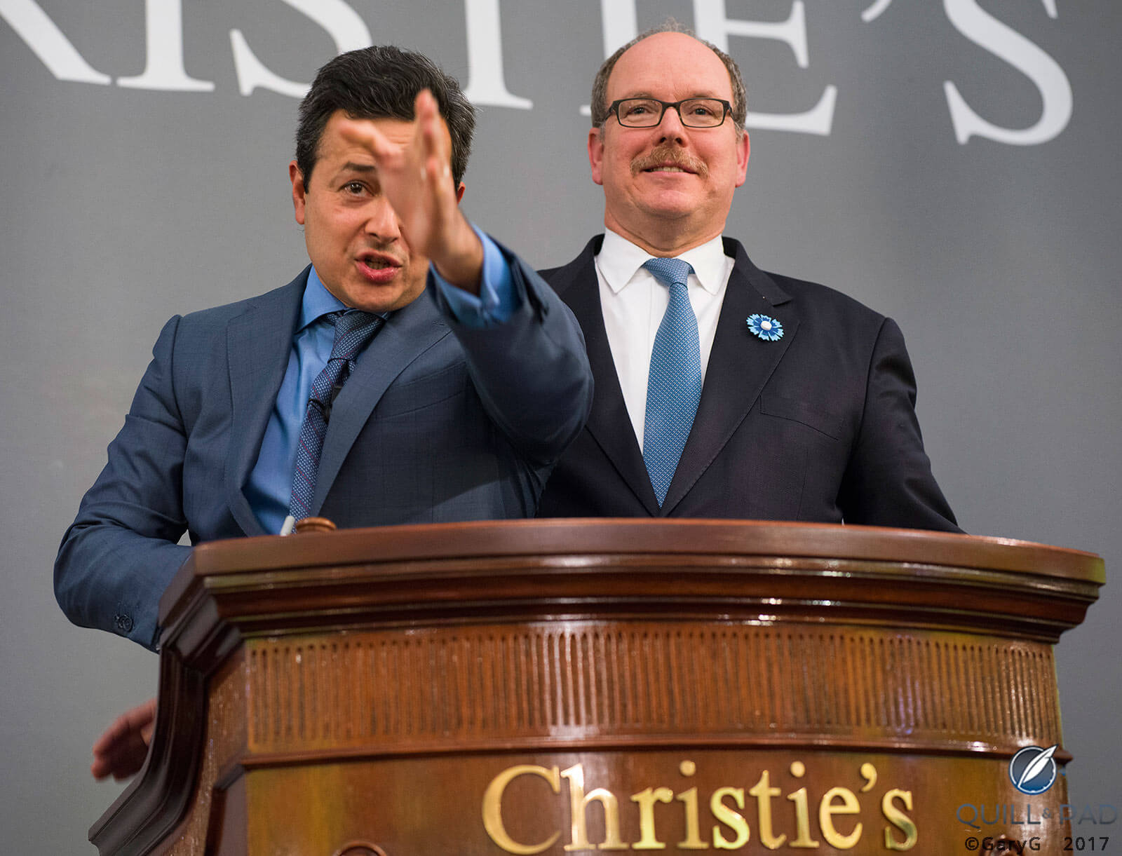 Auctioneer Rahul Kadakia of Christie’s and Prince Albert of Monaco at Only Watch 2017