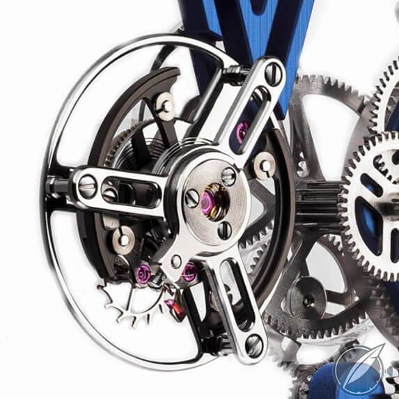 A close look at the La Joux-Perret variable inertia balance in the Angelus U20 Ultra-Skeleton Tourbillon