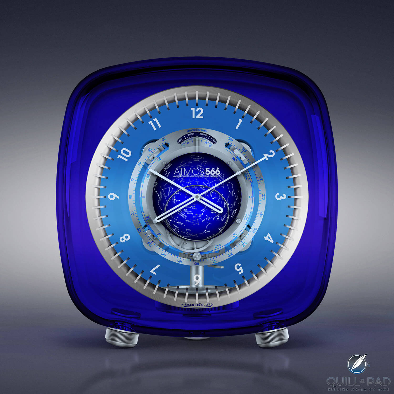 Blue side of the Jaeger-LeCoultre Atmos 566 by Marc Newson from 2010