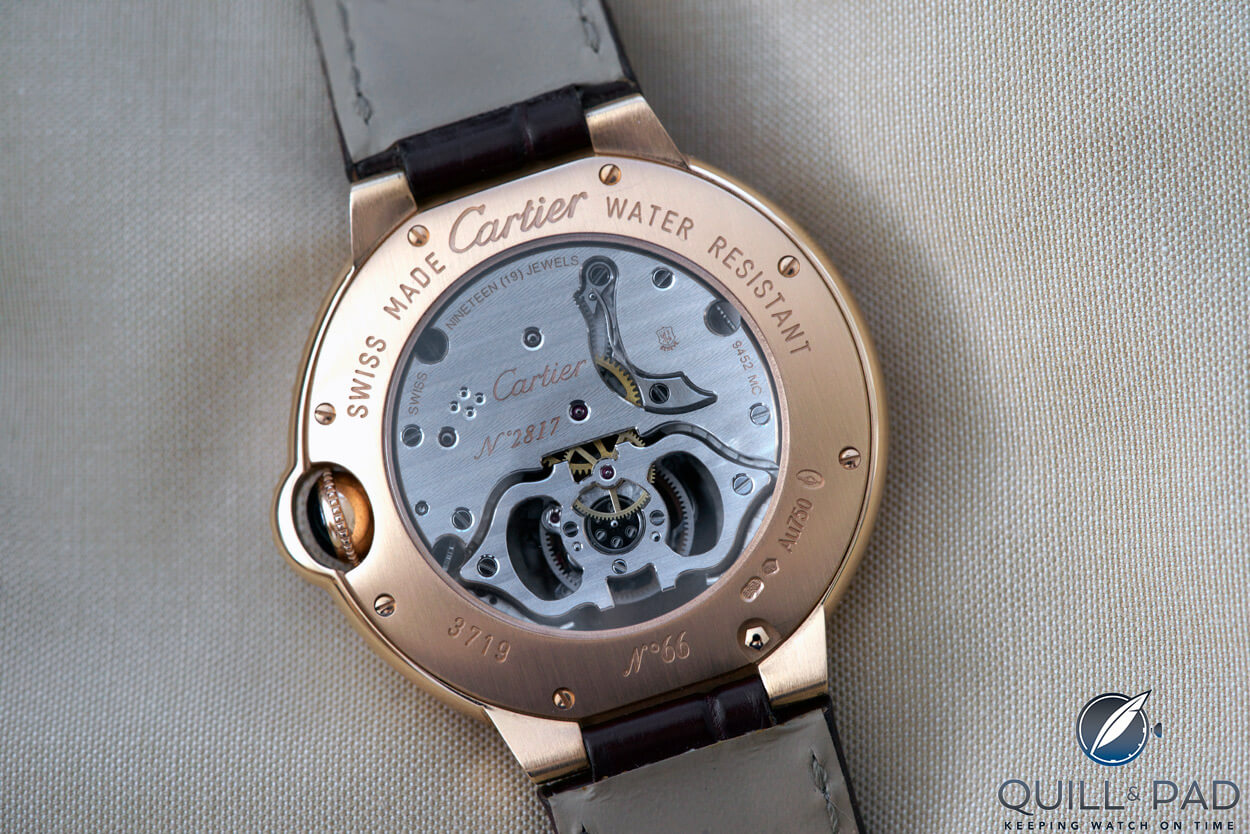 Back of the Cartier Ballon Bleu Tourbillon (photo courtesy George Gramer)