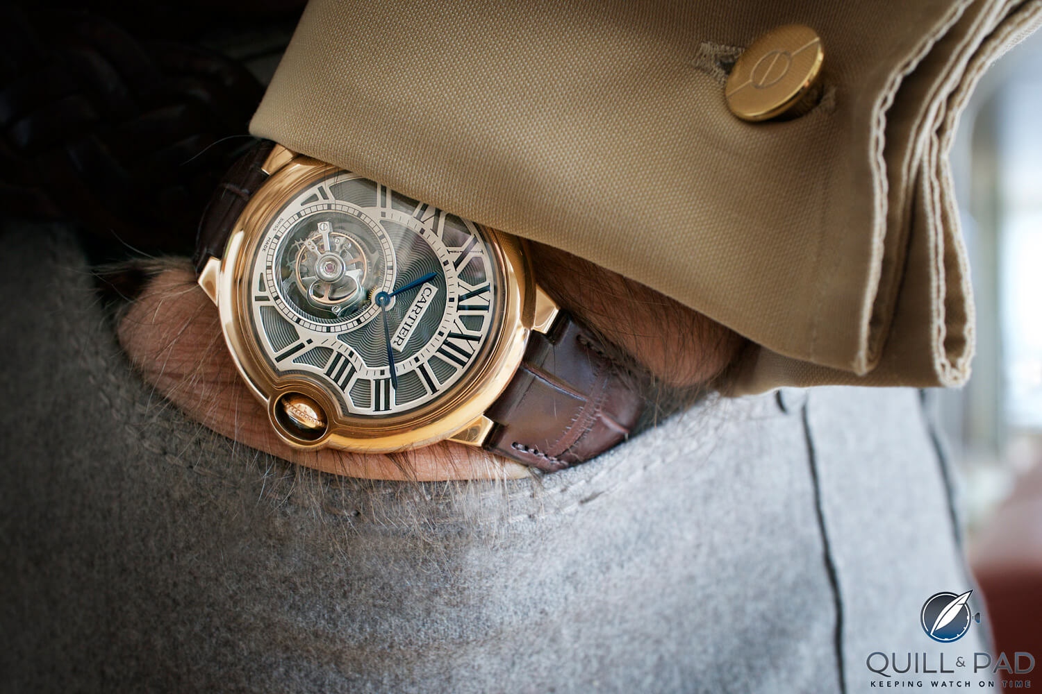 Cartier Ballon Bleu Tourbillon on the wrist (photo courtesy George Gramer)