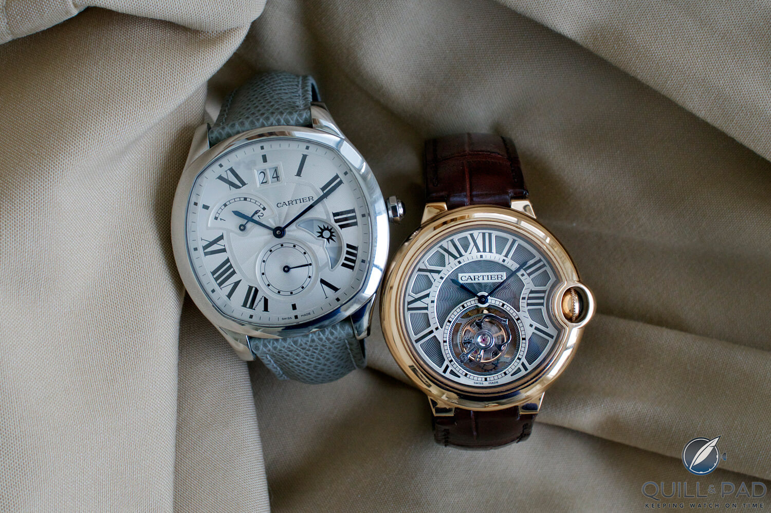 Cartier Drive (left) and Ballon Bleu Tourbillon (photo courtesy George Gramer)
