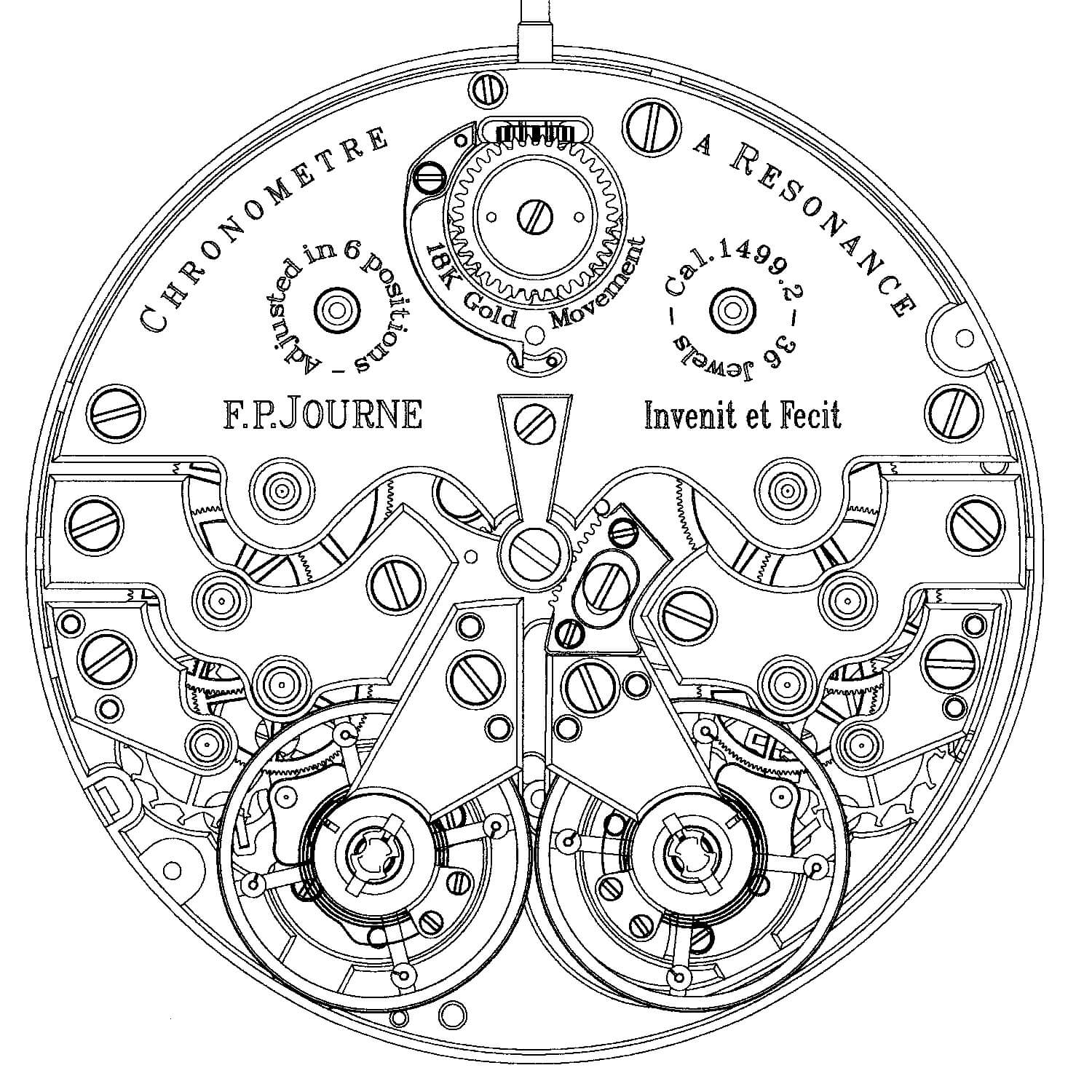Movement diagram of the largely symmetrical F.P. Journe Chronomètre à Résonance