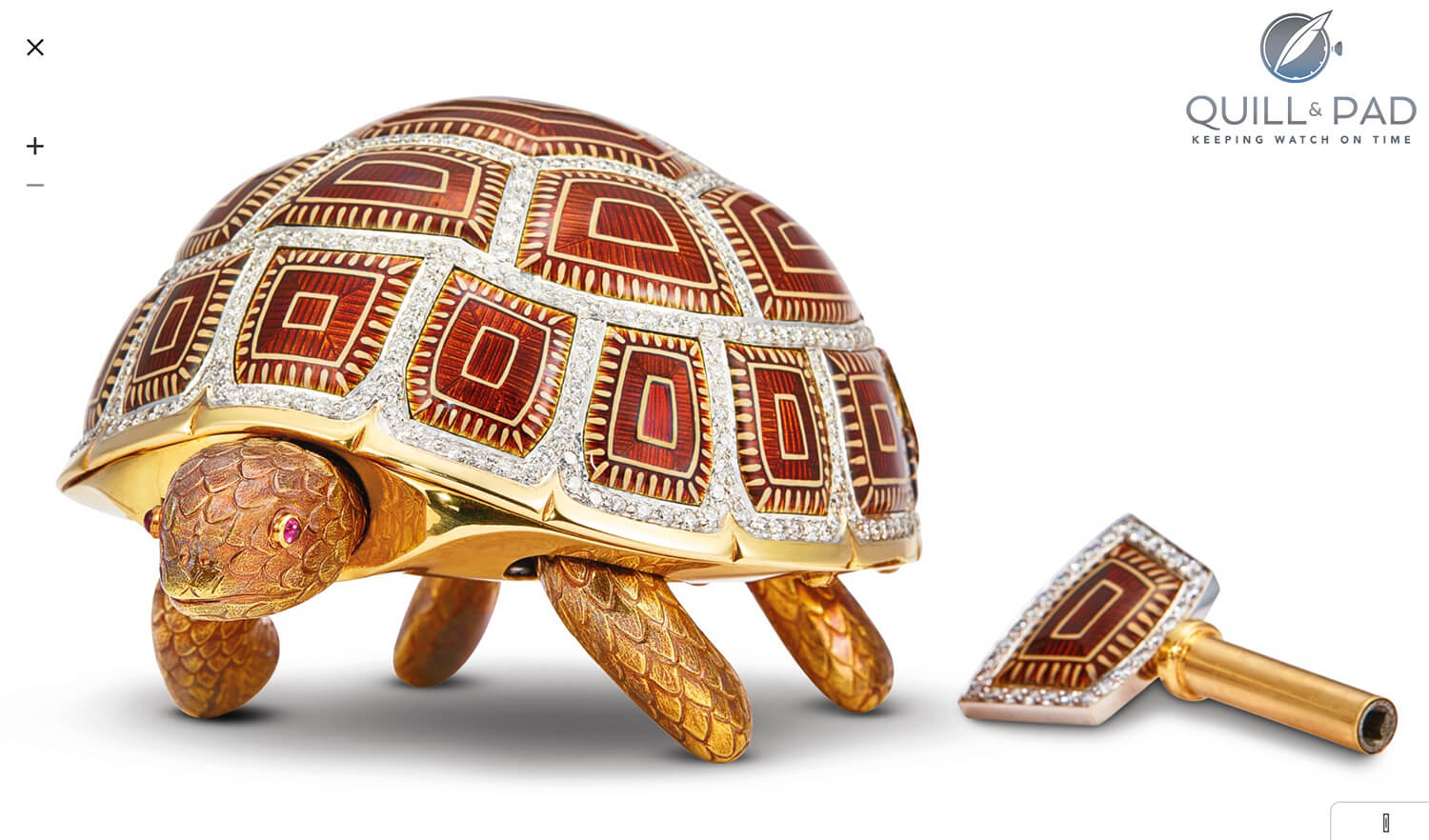 Asprey tortoise with winding key from 1989 in yellow gold, enamel, and diamonds (photo courtesy Sothebys)