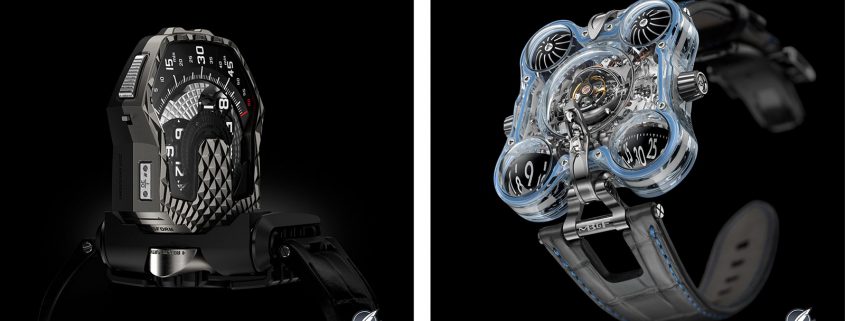 Urwerk UR-T8 (left) and MB&F HM6 Alien Nation