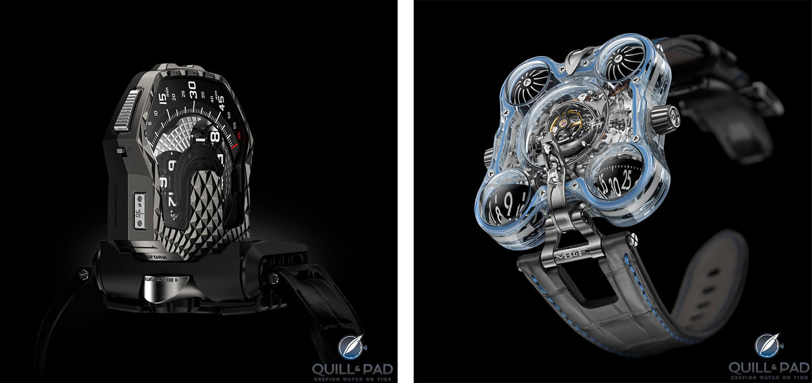 Urwerk UR-T8 (left) and MB&F HM6 Alien Nation
