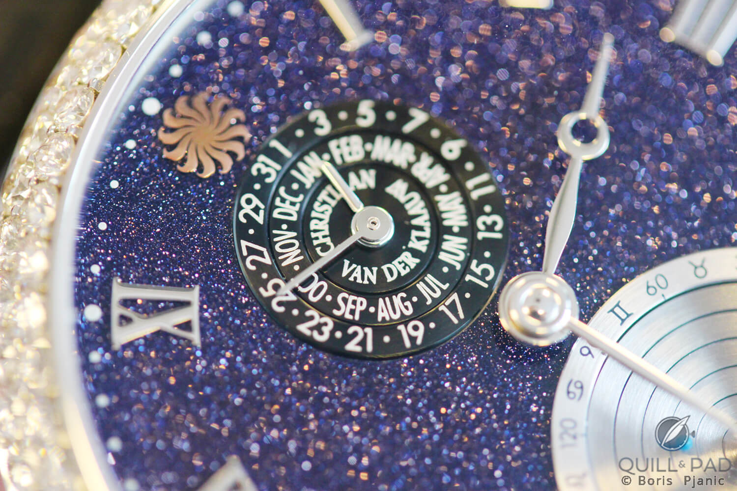 Send me to the stars! Close look at the details on the adventurine dial of a Christiaan van der Klaauw Planetarium wristwatch