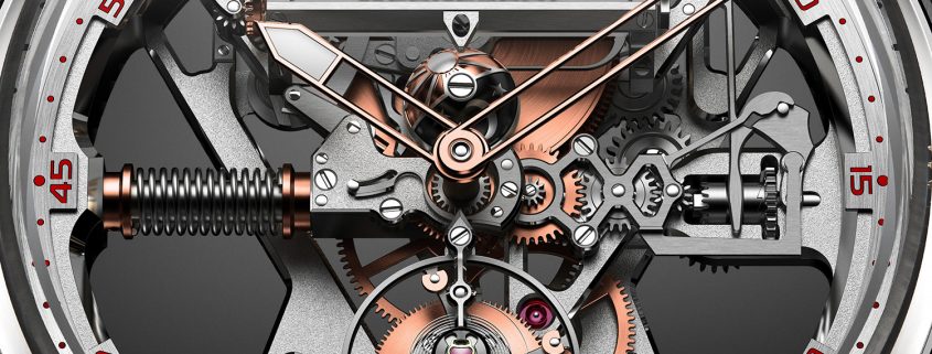Close up look dial side of the Profile view of the Franc Vila FVF Emotional Horology No 1 Superligero