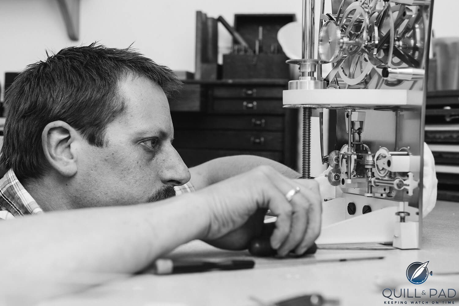 George de Fossard working on his Solar Time Clock