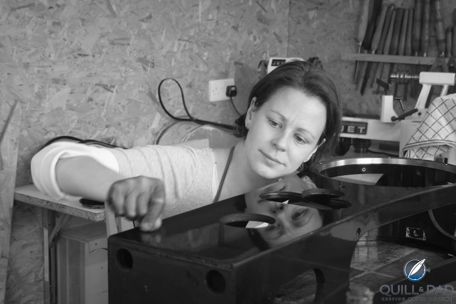 Cornelia de Fossard working on the case of the Solar Time Clock