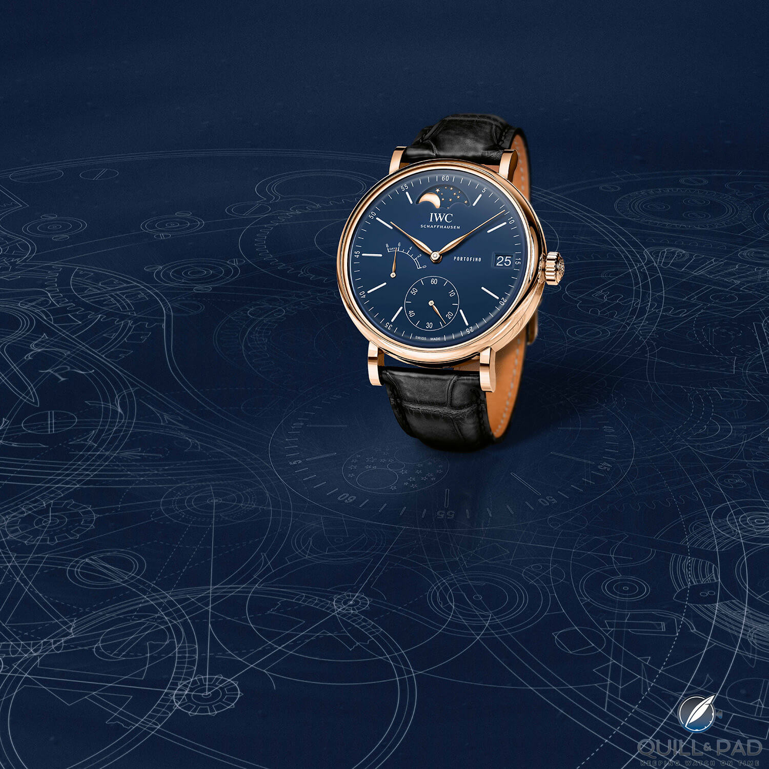 IWC Portofino Hand-Wound Moon Phase Edition 150 Years in red gold with blue dial