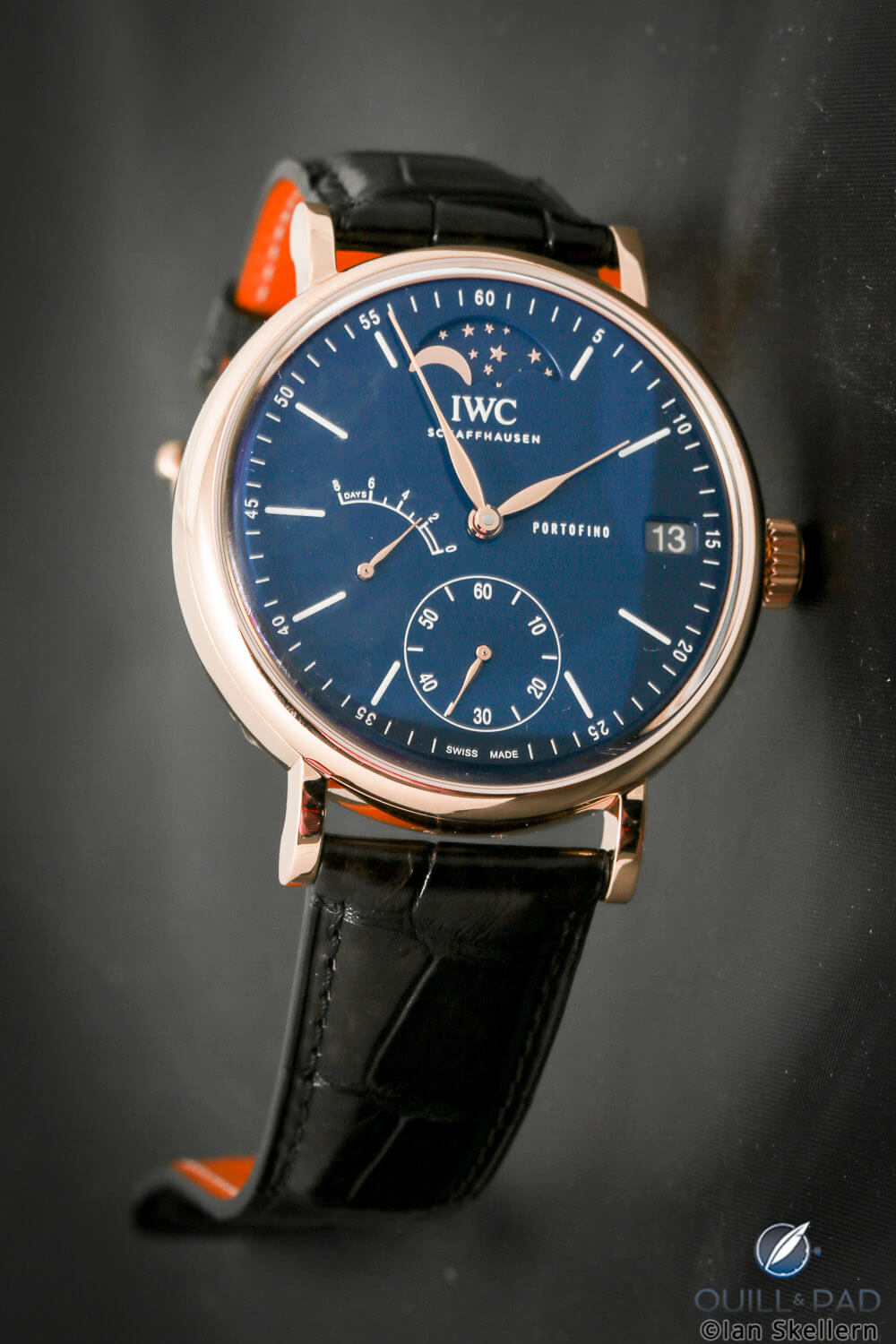 IWC Portofino Hand-Wound Moon Phase Edition 150 Years in red gold with blue dial