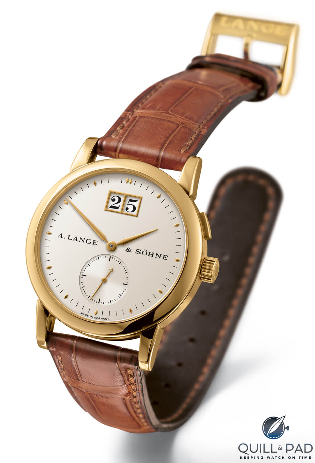 A. Lange & Söhne's original Saxonia from 1994 in yellow gold; it was available with either gold or blued hands