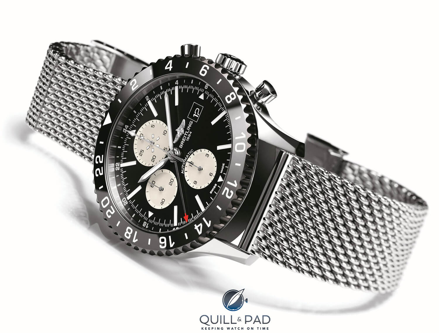 Breitling Chronoliner on mesh bracelet