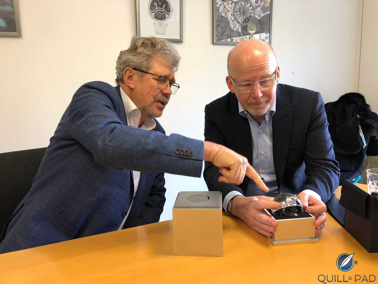 The master's touch: Jean-Marc Wiederrecht explains the AgenGraphe movement to the author (photo courtesy AllenS)