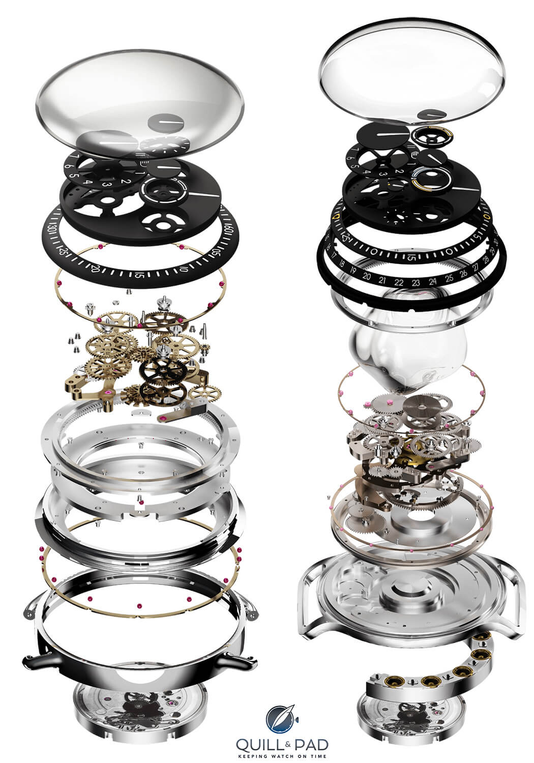 Ressence Type 2 e-Crown movement exploded