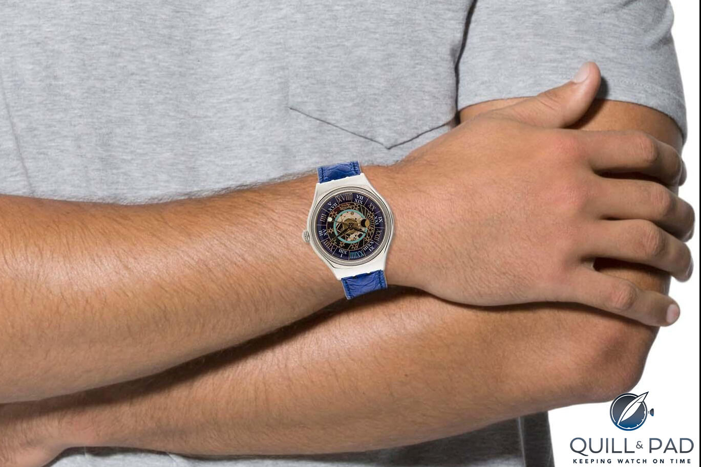 Swatch Trésor Magique in platinum on the wrist
