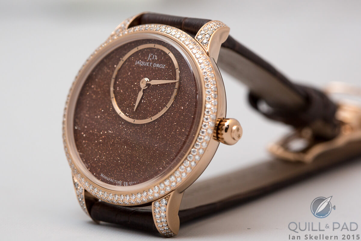 Jaquet Droz Petite Heure Minute 35 mm with 'sunstone' (aventurine glass) dial