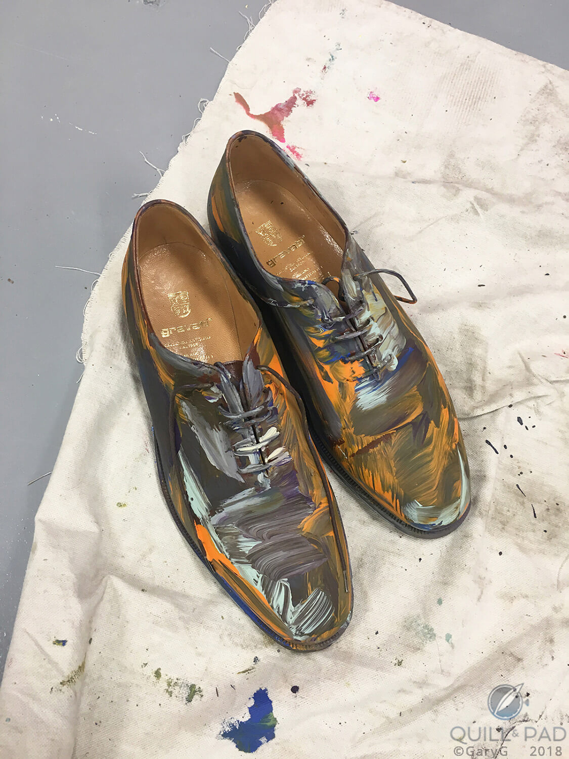 Transforming the clothes: the author's shoes receive the Meade treatment
