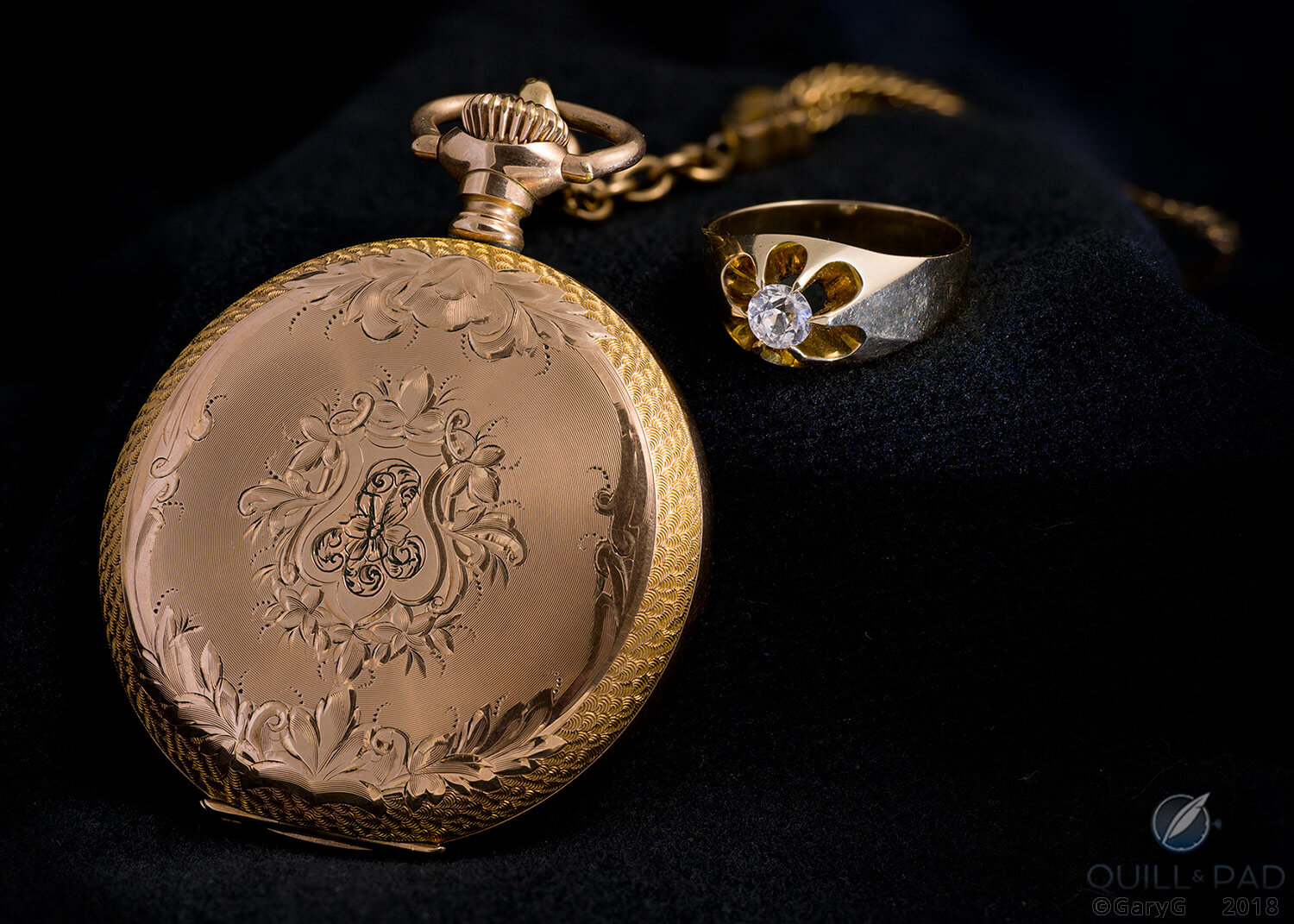 Belcher-set antique diamond ring and early 1900s pocket watch