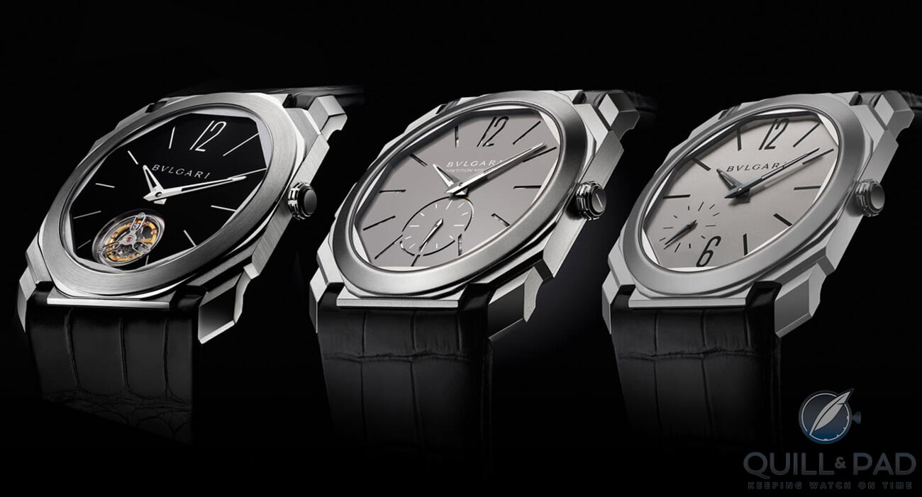 Bulgari Octo Finissimo collection L-R: Tourbillon, Minute Repeater, and Automatic