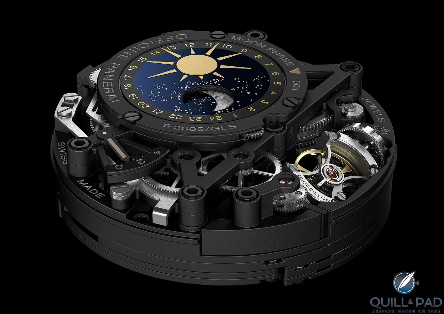 Caliber P.2005/GLS powering the Panerai L'Astronomo Luminor 1950 Tourbillon Moon Phases Equation Of Time GMT