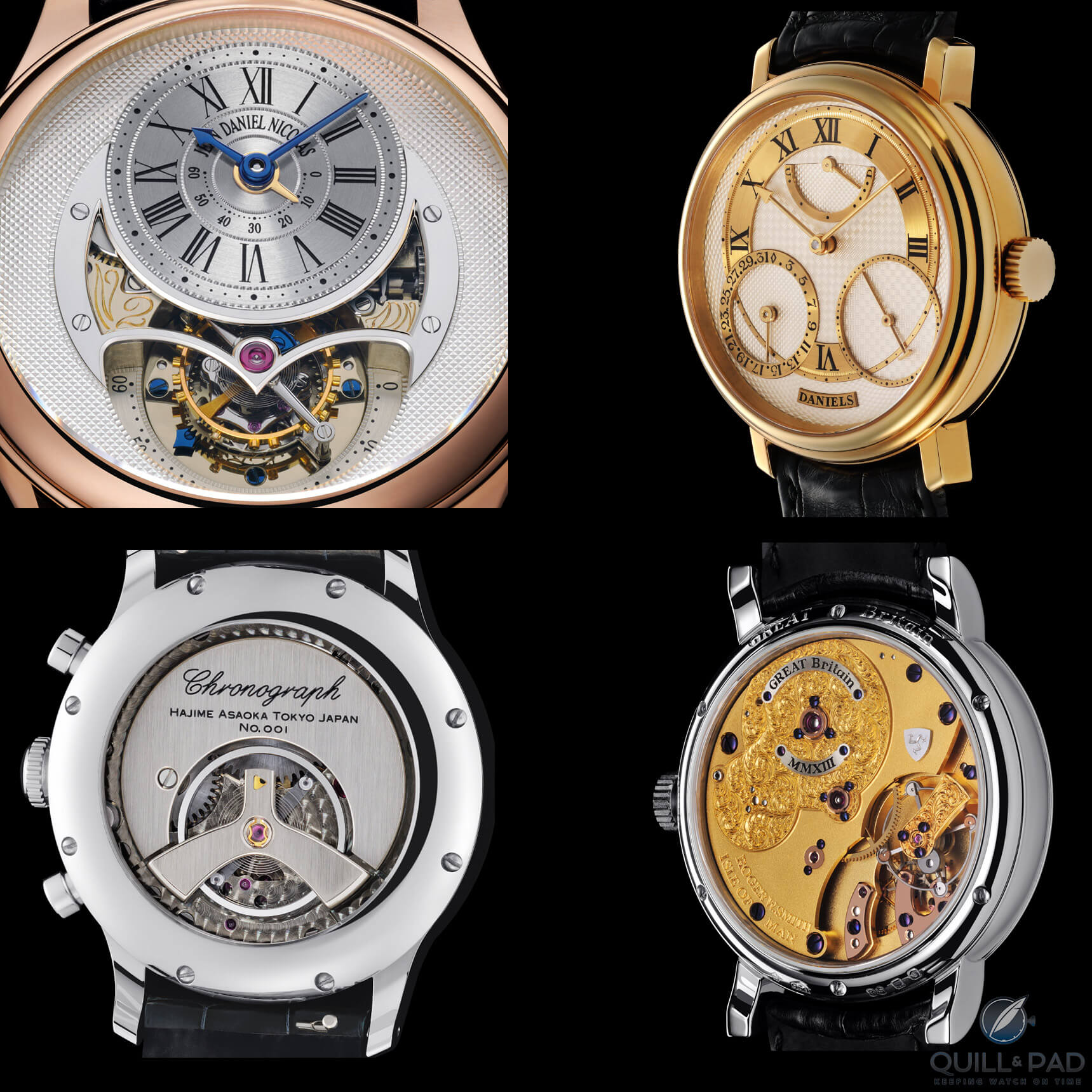 Watchmakers: The Masters of Art Horology, clockwise from top left Jean Daniel Nicolas (Mr. Daniel Roth), George Daniels, Roger Smith and Hajime Asaoka