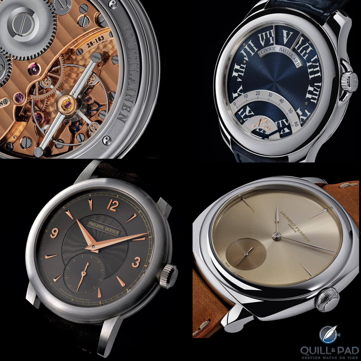 Watchmakers: The Masters of Art Horology, clockwise from top left Kari Voutilainen, Ludovic Ballouard, Laurent Ferrier and Philippe Dufour