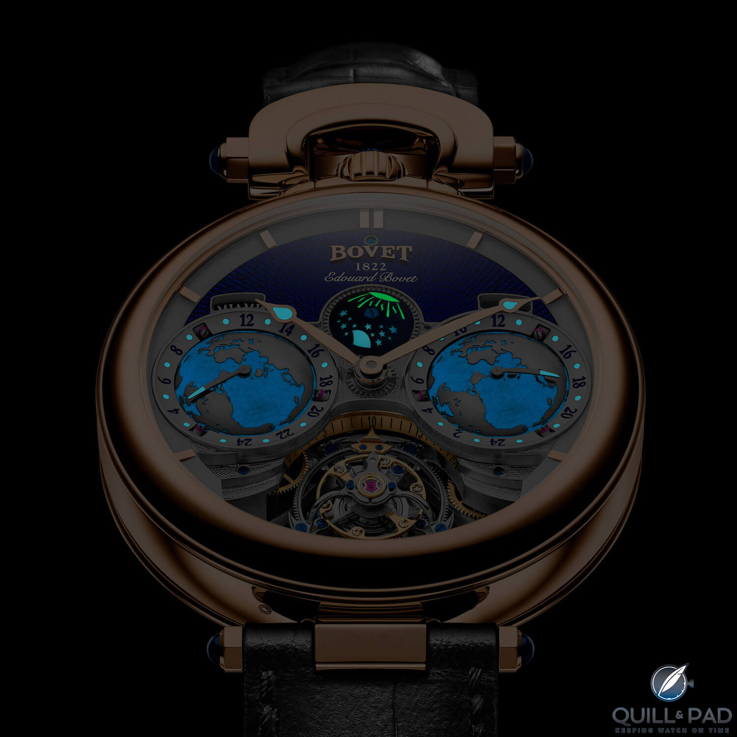 Lumeshot: Edouard Bovet Flying Tourbillon glowing in the dark (photo courtesy Marc Gysin Photo)