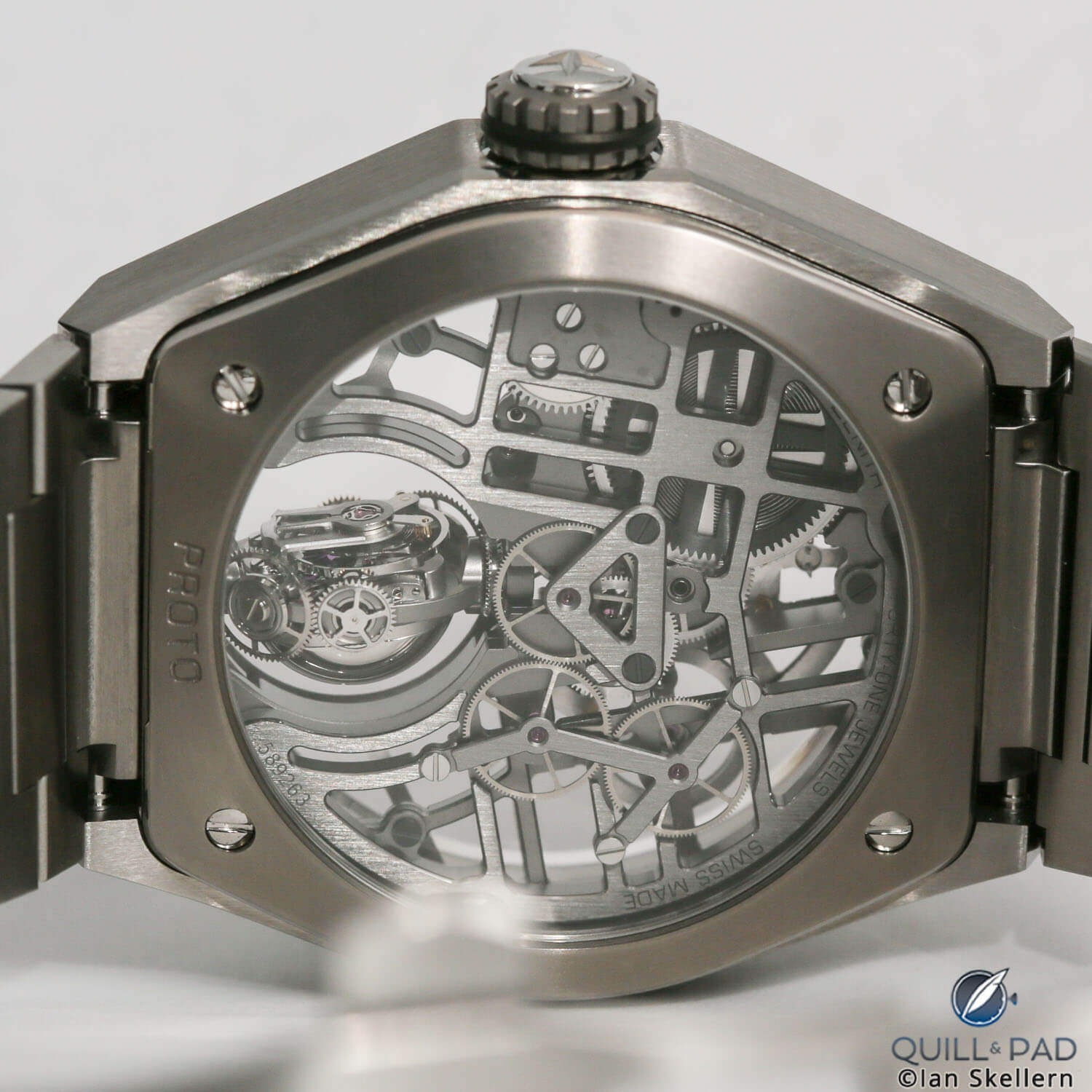View through the display back of the Zenith Defy Zero G with the Gravity Control escapement module on the left