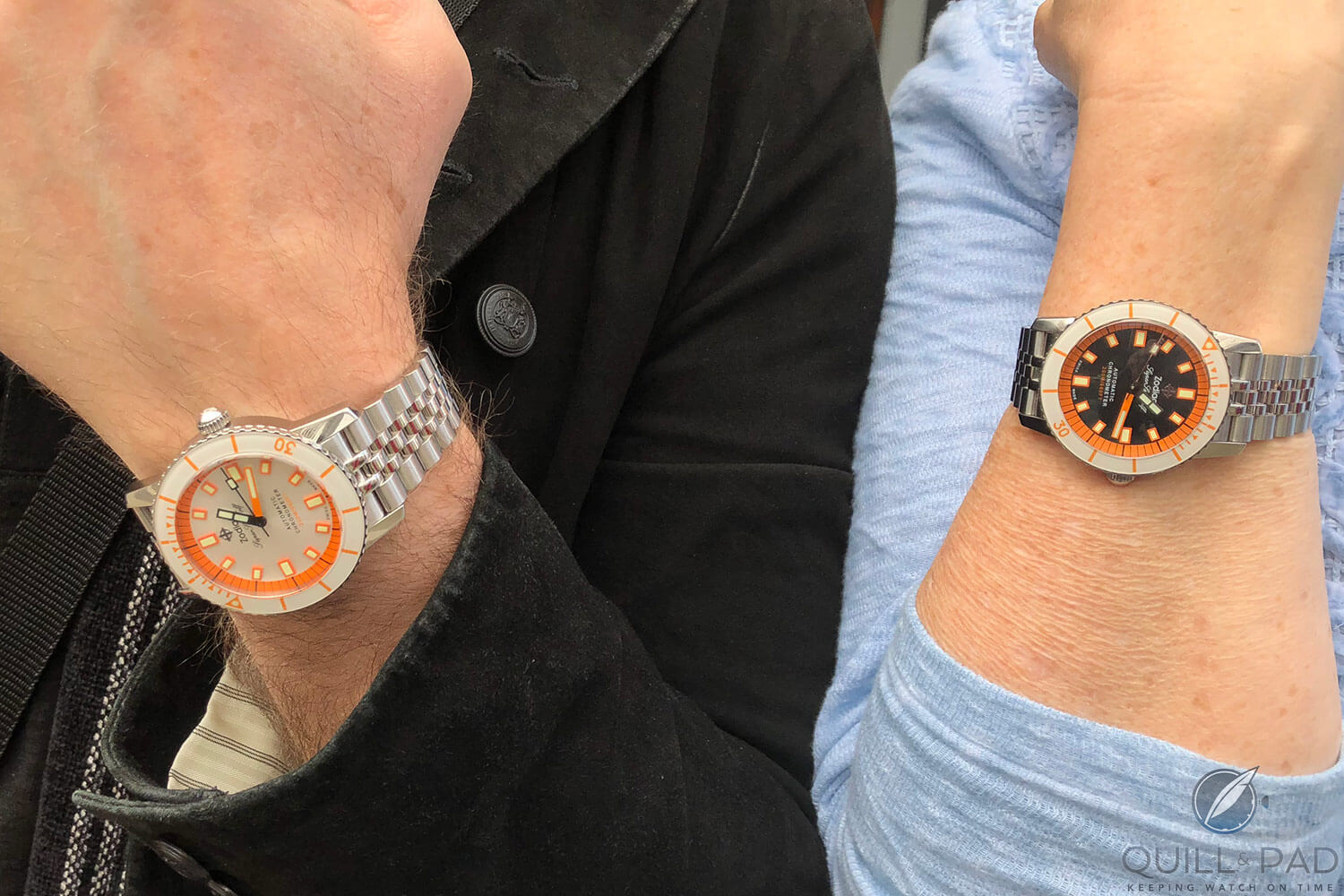 Zodiac Super Sea Wolf Topper Editions on wrists