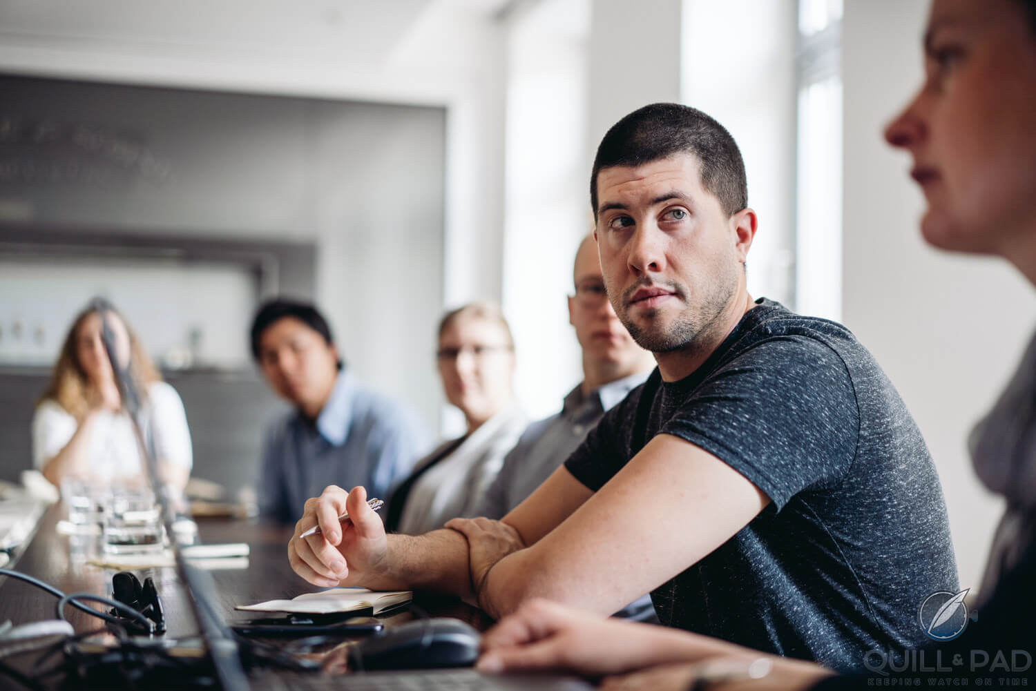 The author listens closely as this year’s Walter Lange Watchmaking Excellence Award task is revealed (photo courtesy Erik Gross/A. Lange & Söhne)