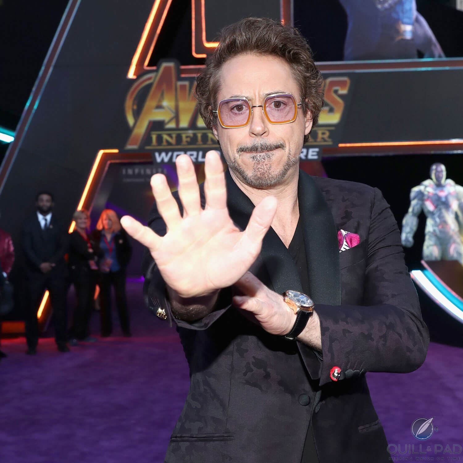 Robert Downey, Jr. in Iron Man pose wearing the Greubel Forsey GMT at the ‘Avengers: Infinity War’ world premier in Los Angeles (photo courtesy Citizen)