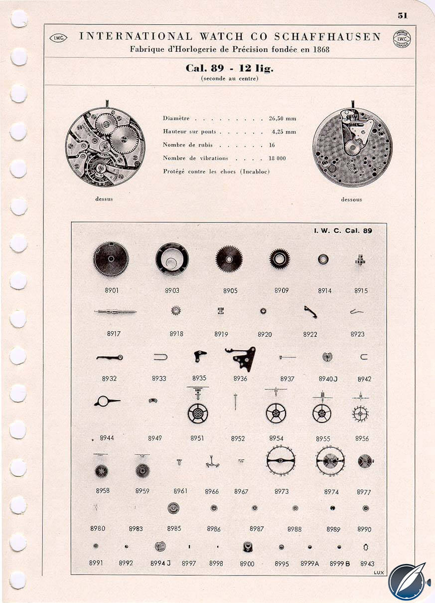 Component list of IWC Caliber 89
