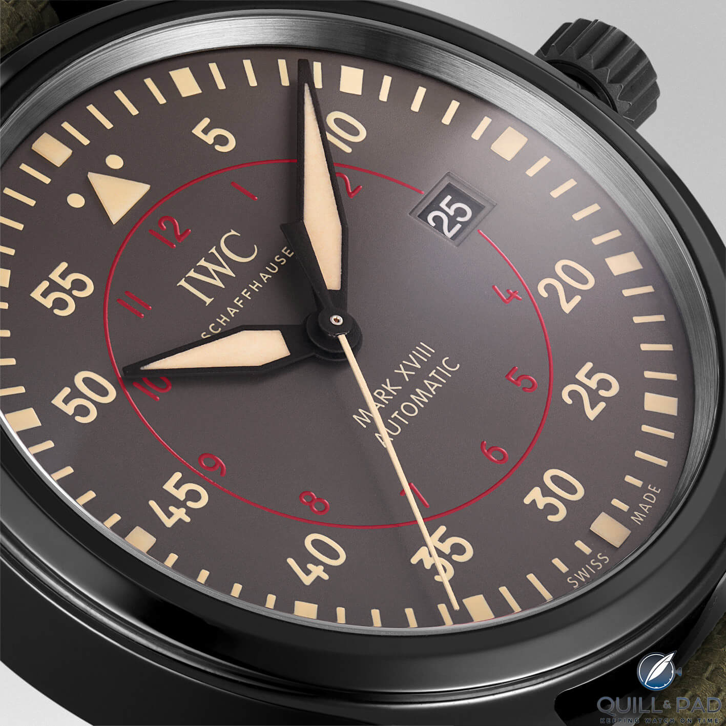 Close look at the dial of the IWC Mark XVIII Top Gun Miramar
