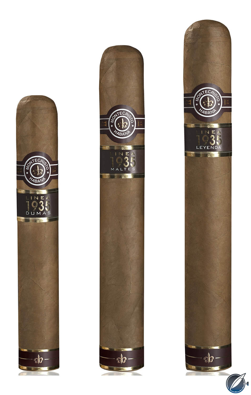 Montecristo Línea 1935 (L-R): Dumas (49 x 130 mm), Maltés (53 x 153 mm), and the Leyenda (55 x 165 mm)