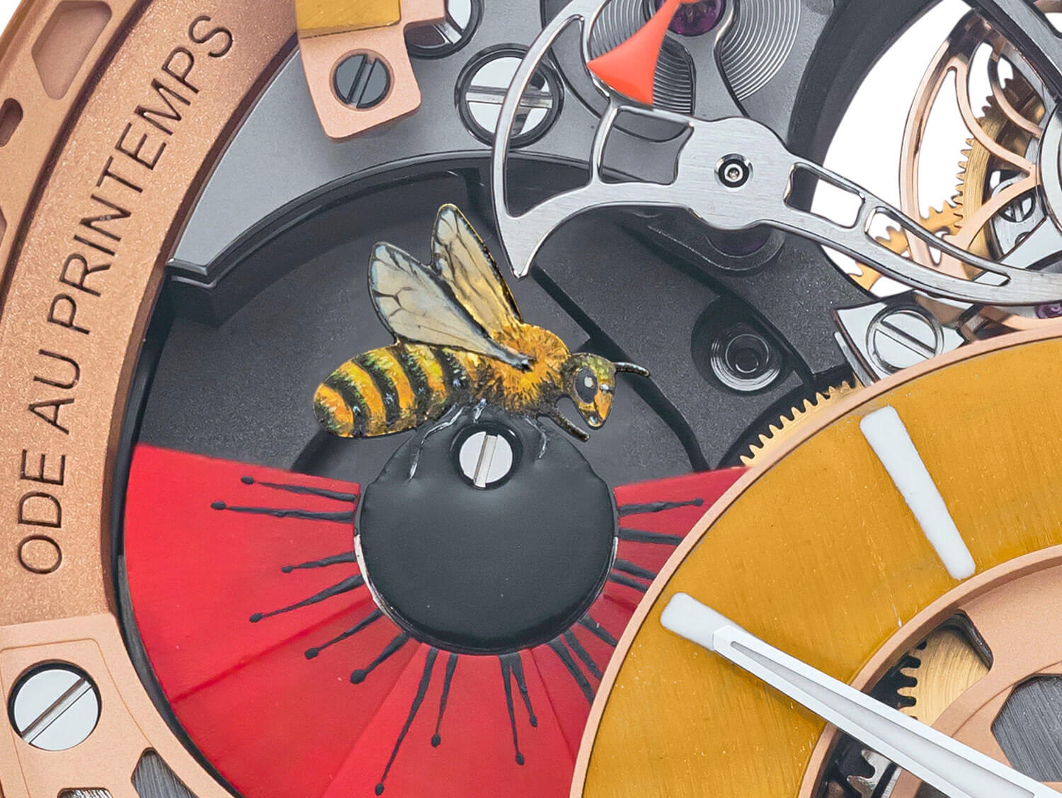 Close up look dial side of the Schwarz-Etienne Ode Au PrintempsTourbillon Petite Seconde Rétrograde