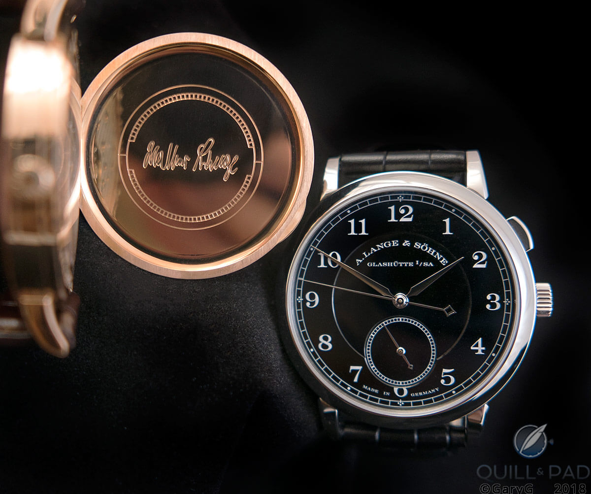 Homage to Walter Lange unique piece (at right) and 1815 “Walter Lange” in pink gold
