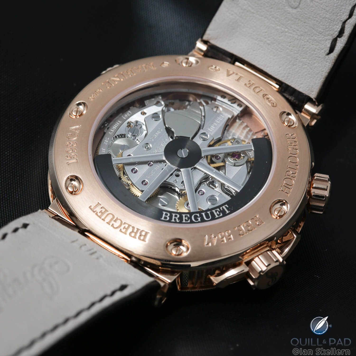 View through the display back of the Breguet Marine Alarme Musicale 5547