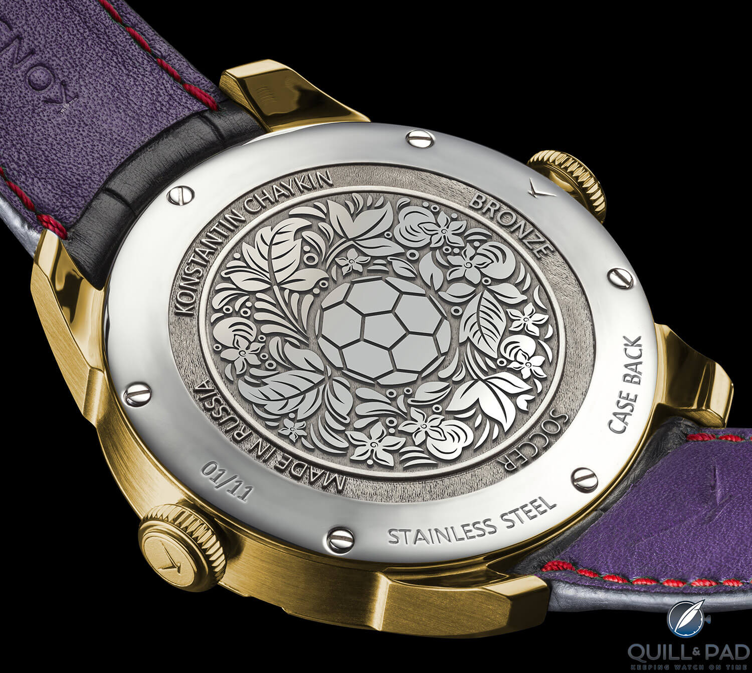 2018 World Cup motif on the caseback of Konstantin Chaykin's Joker Soccer